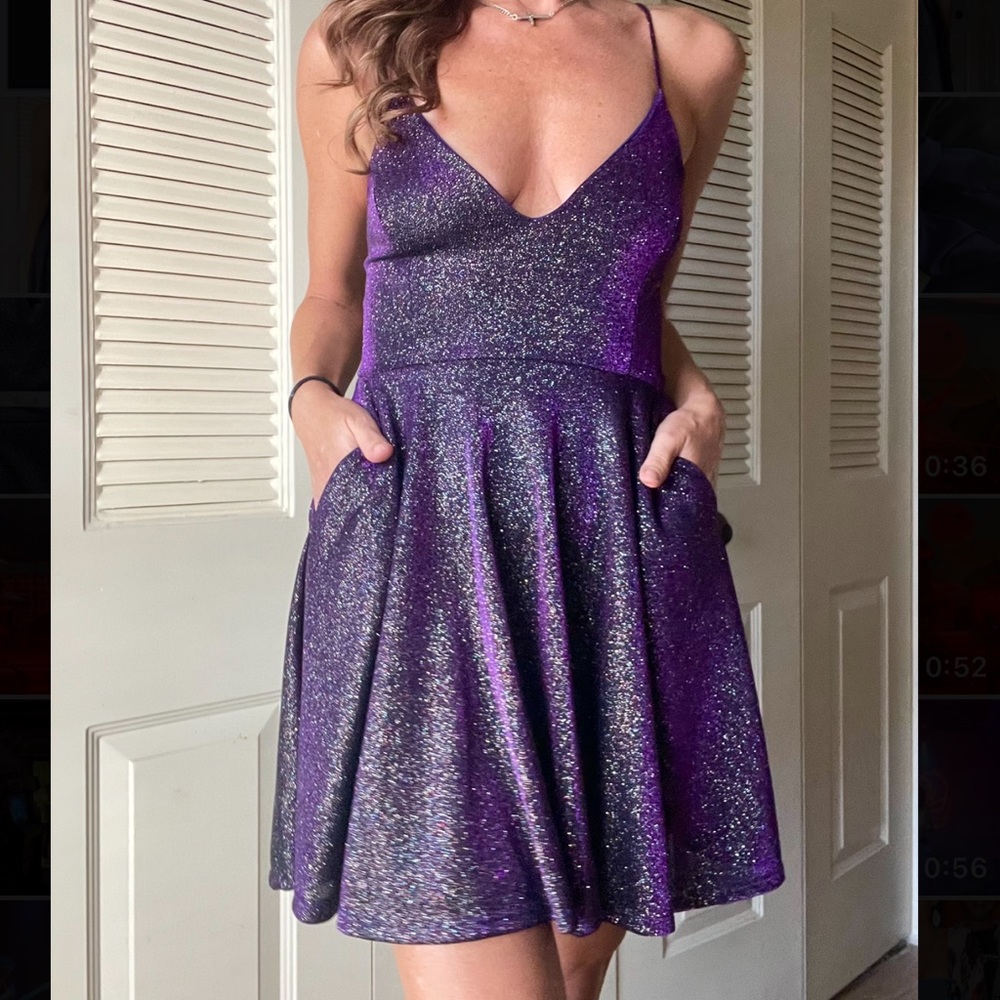 Strappy Halter Dress Deep with Pockets Glimmering Purple